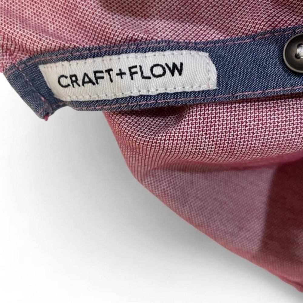 Craft + Flow Big Boy 10/12 Medium Red Micro Pattern SS Button Down Shirt - Picture 3 of 6